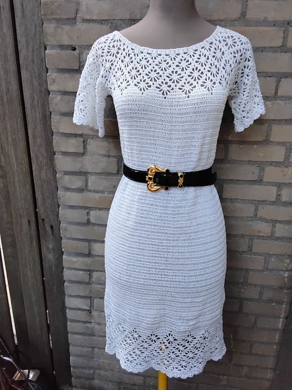 white crochet festival dress Cancun Crochet White Dress M / White main image 1