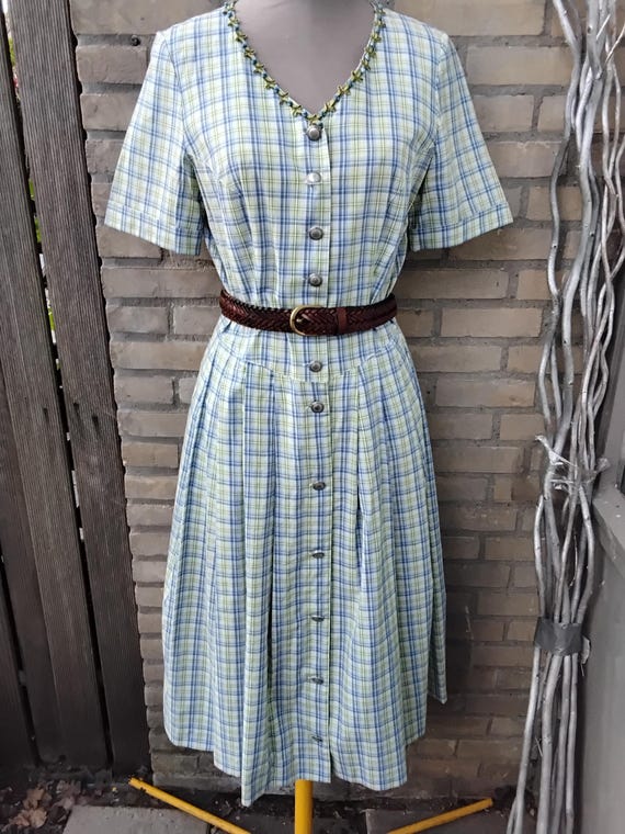 green emerald velvet dress Elan Black Green Plaid Button Down Dress at Maria Vincent Boutique main image 1