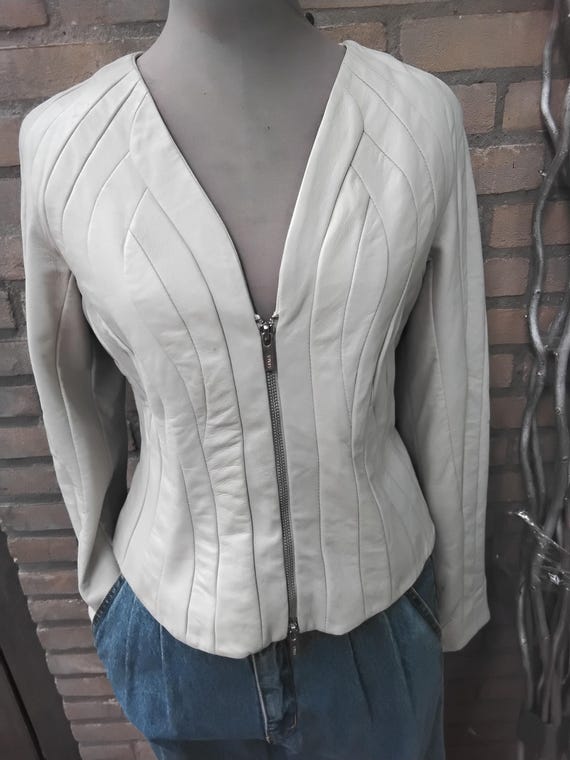 Arma soft leather patchwork off white chalk cropp… - image 2