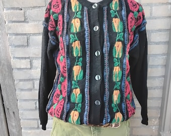 Tulchan 90s mulicoler embroided size M/L pure  knitted wool vest cardigan sweater Jumper