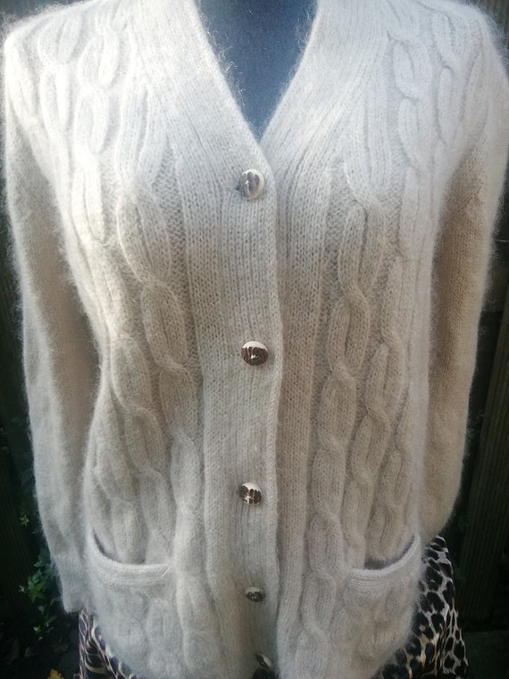 Mohair beige cardigan, ecru mohair vest, ivory moh