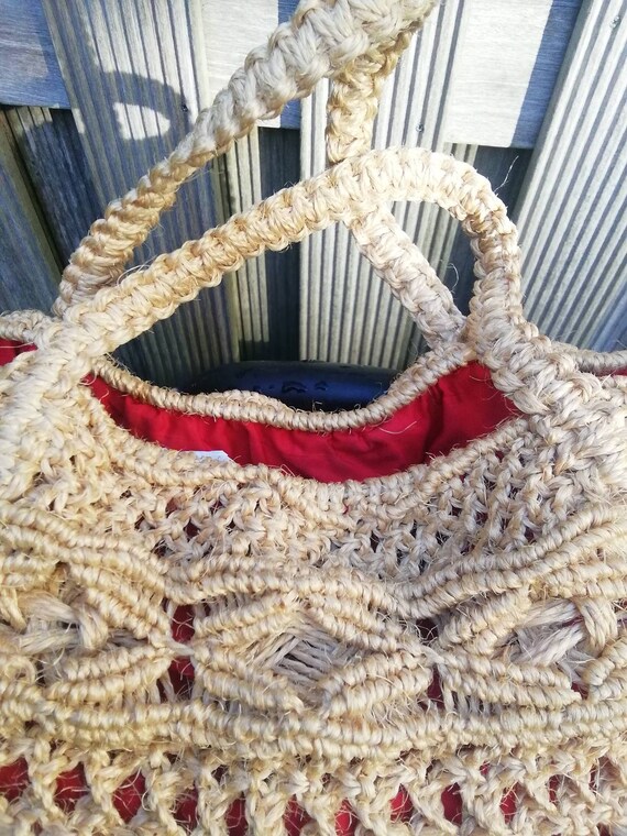 Handmade vintage macrame market bag Jute market b… - image 3