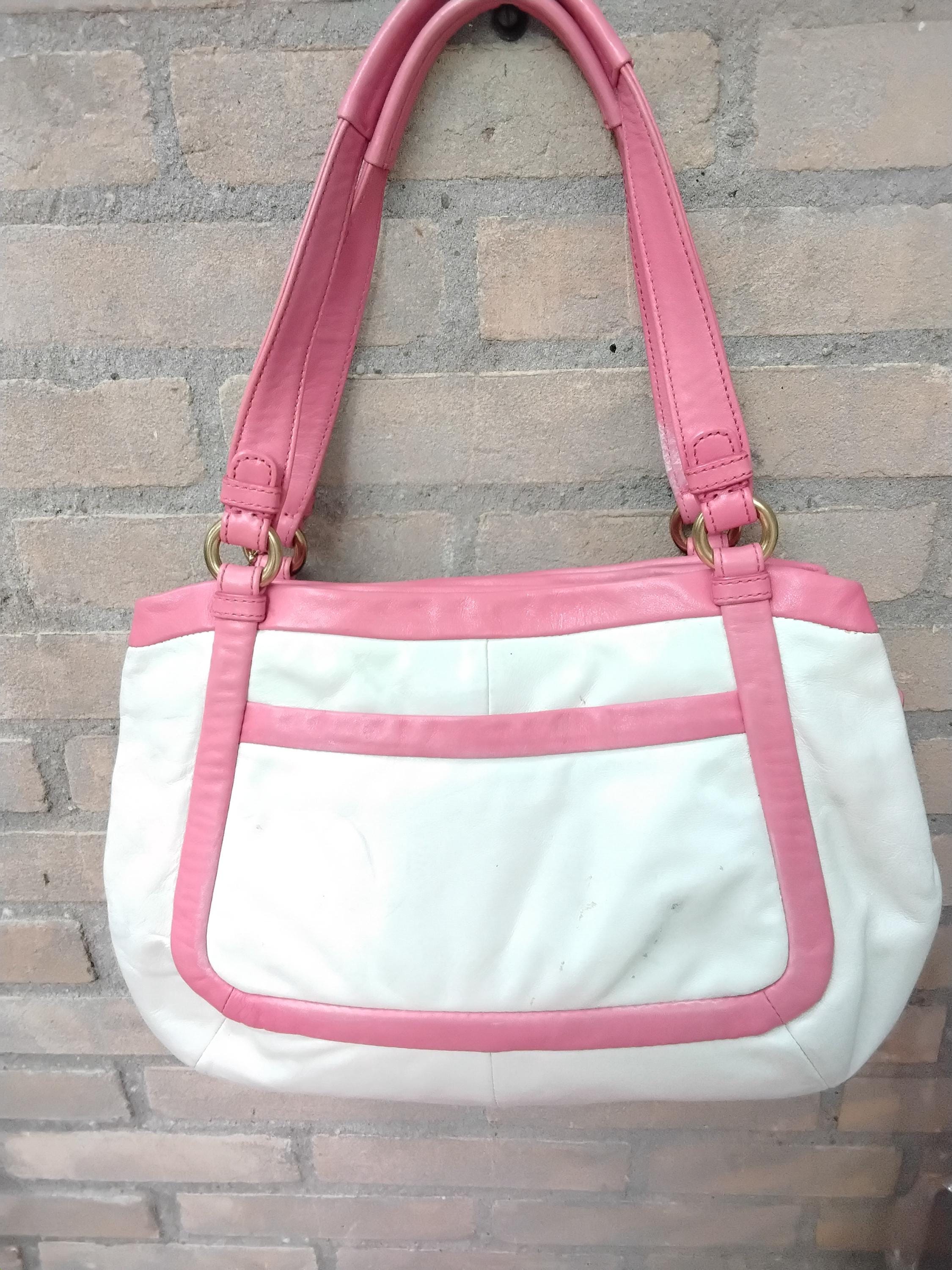COACH Cricket White With Pink Trim Leather Vintage Shoulder 