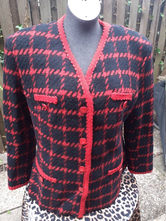 1980s wool red black blazer, ladies cardigan, Jac… - image 2