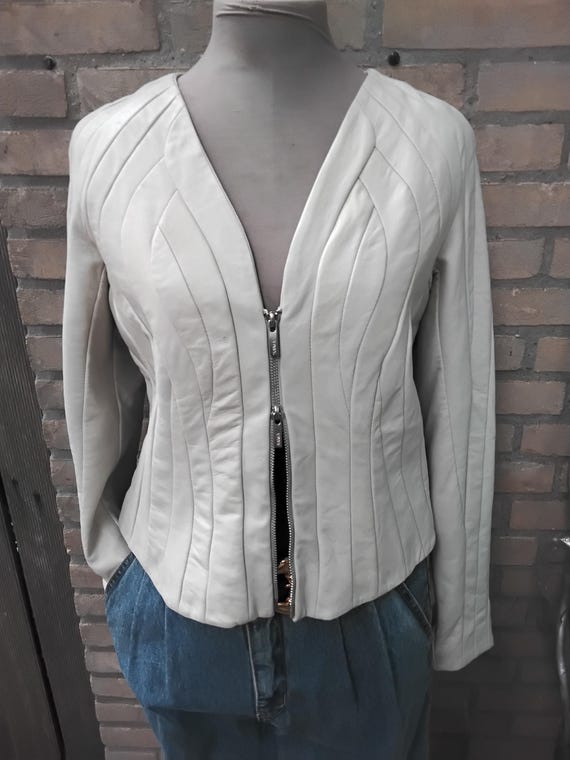 Arma soft leather patchwork off white chalk cropp… - image 5