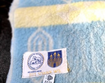 Vintage 60er / 70er Jahre made in Tilburg Holland Doublé Bett scheap Wolle gelb bleu beige Decke