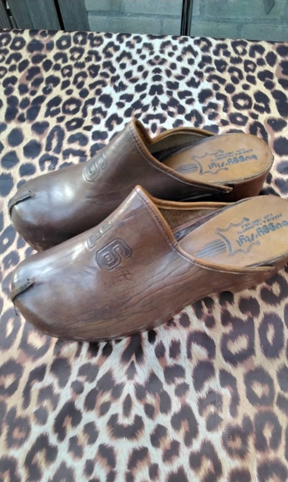 Vintage 1970's Buggy styl 16 brown leather clogs … - image 4