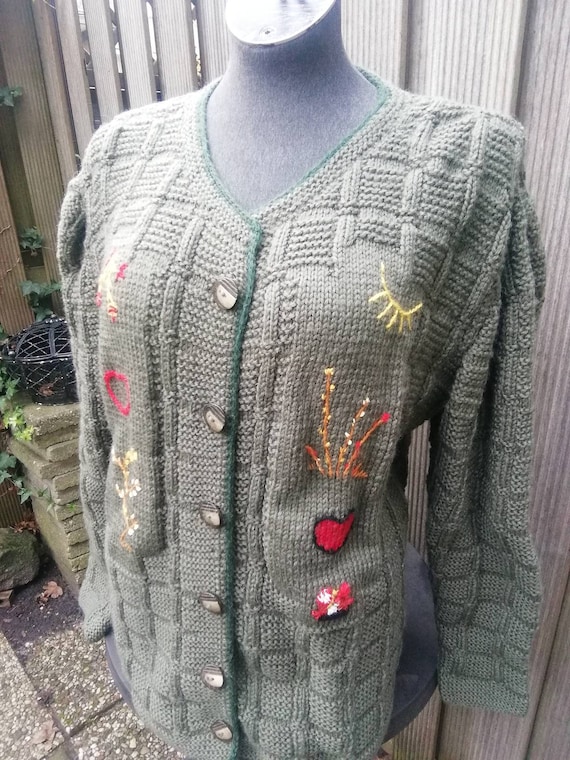 Austrian, tyrolean,alps,hand-knitted green vintage