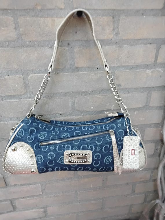 GUSSACI  Y2K denim gold  Sky silver hardware rhinestone chain hobo shoulder handbag purse