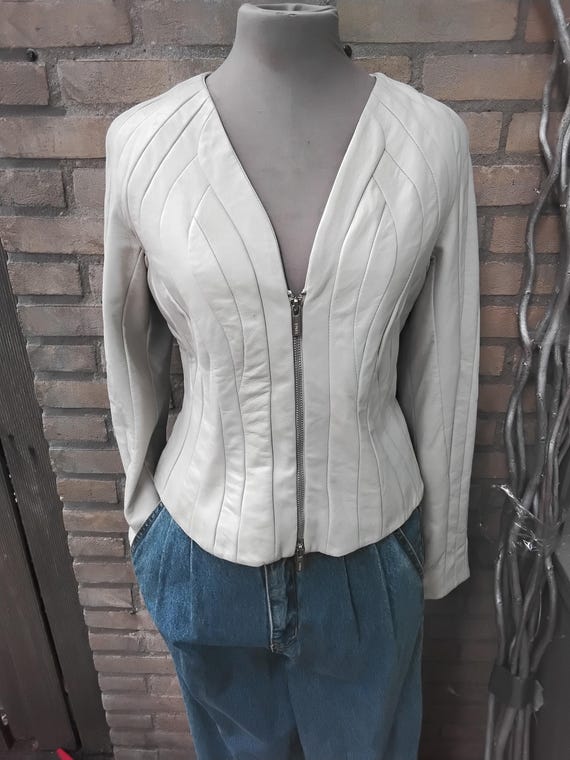 Arma soft leather patchwork off white chalk cropp… - image 1