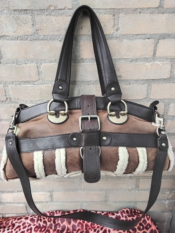 BALLY oversize Y2K shearling brown leather handbag