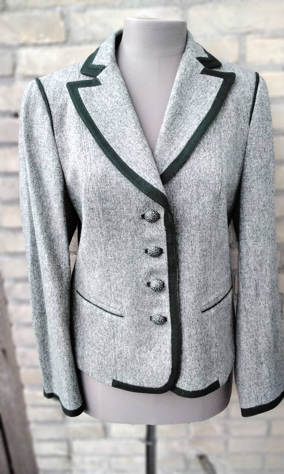 Vintage Steinbock Grey With Green Trim Virgin Wool Tiroler Fitted