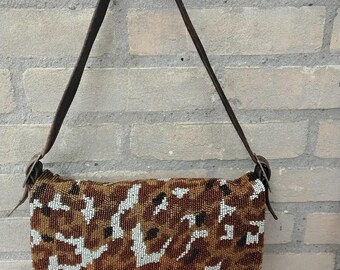 Karen Millen Y2K beaded Leopard print Baquette flap shoulder handbag