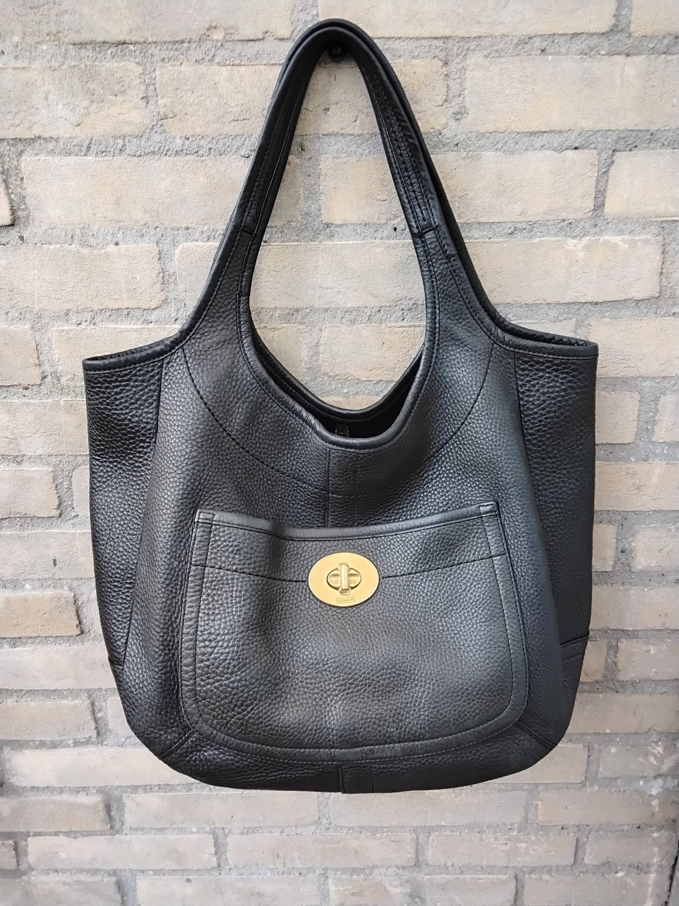 バッグ Coach Black Leather XL Ergo Tote Purse RARE Vintage X-Large Coach Black Leather Tote Hand Bag Made in USA