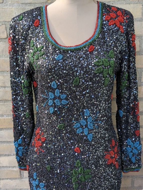 Vintage sequin dress with beaded leaves, sequin dress, beaded dress, glitter dress Vintage sequin dress with beaded leaves, sequin dress, beaded dress, glitter dress