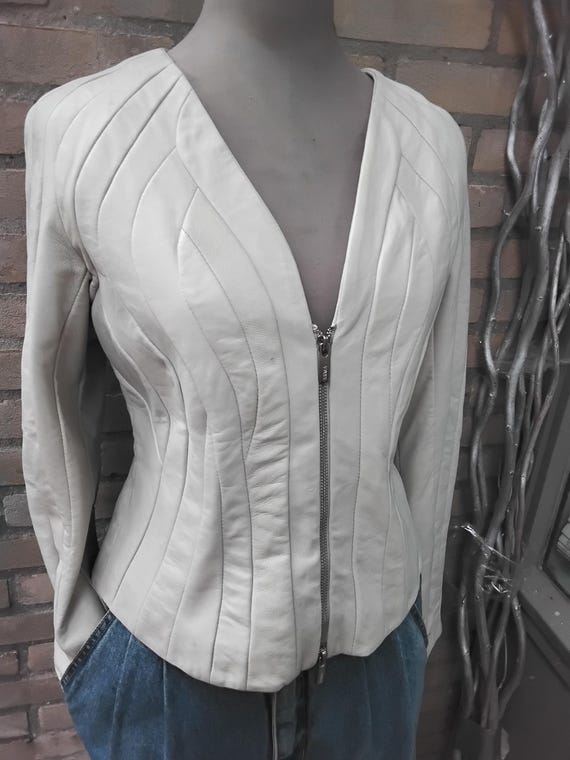 Arma soft leather patchwork off white chalk cropp… - image 3