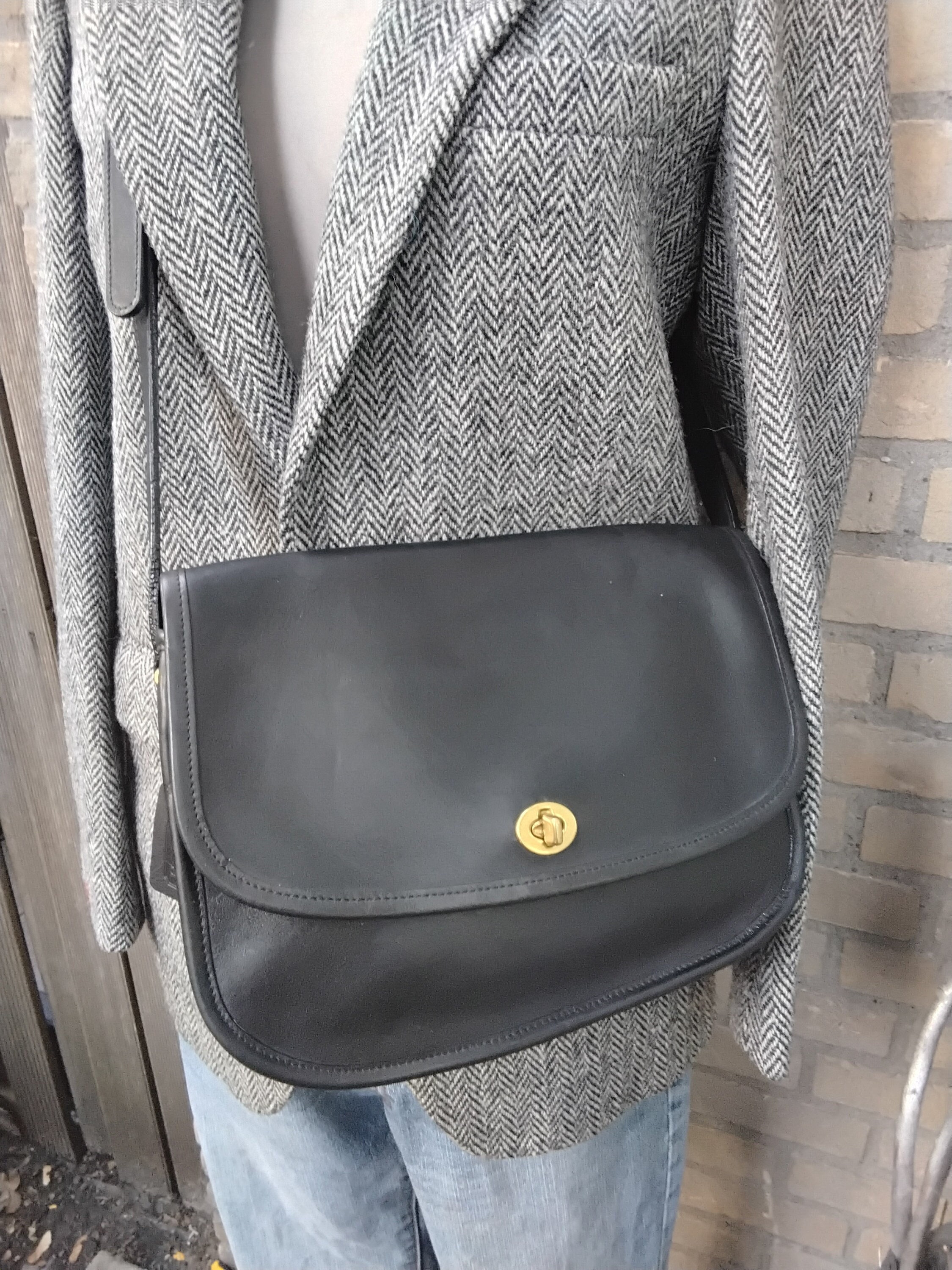 Vintage Coach Black Leather Citybag Crossbody Shoulder Purse City 