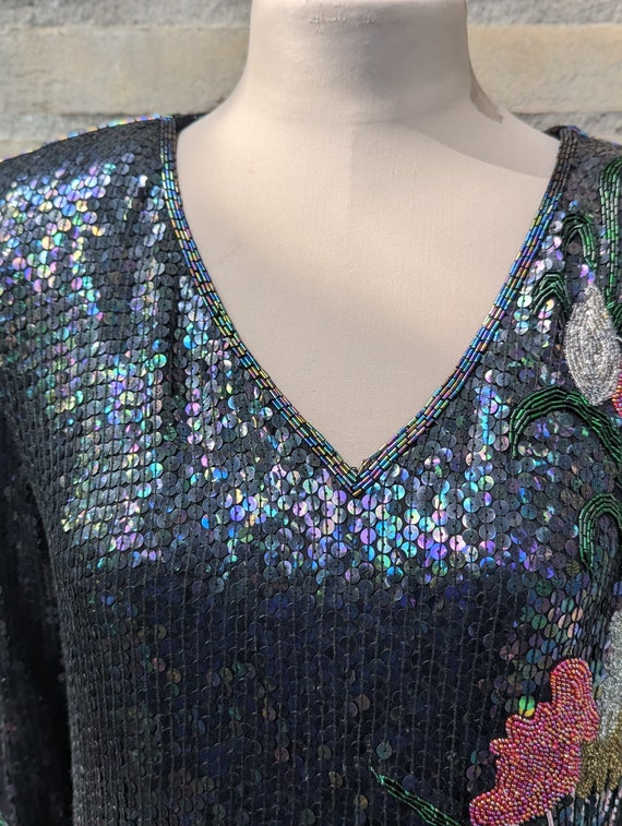 Vintage 1980s Stenay beaded silk size M dress, ma… - image 7