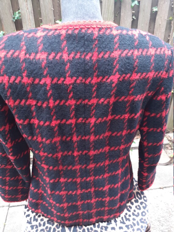 1980s wool red black blazer, ladies cardigan, Jac… - image 8