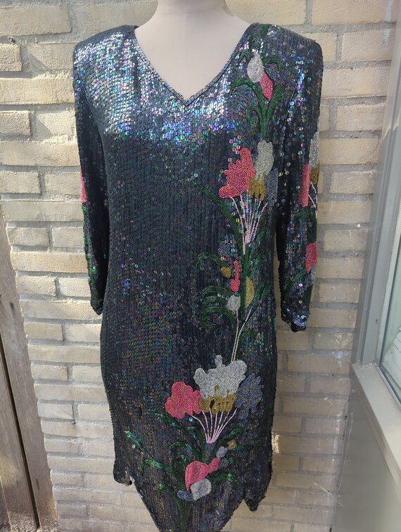 Vintage 1980s Stenay beaded silk size M dress, ma… - image 1