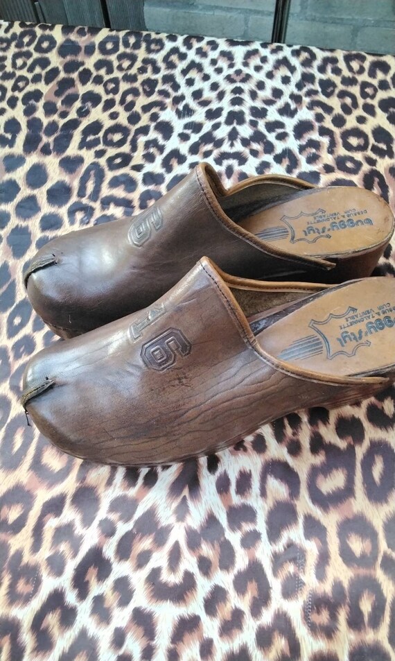 Vintage 1970's Buggy styl 16 brown leather clogs … - image 1