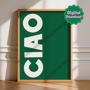 Ciao Italian Word Print, Vintage, Digital Download, Wall Art, Retro, Trendy, Minimalist, Typography Poster