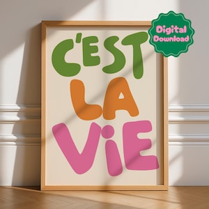 C’est La Vie ワードプリント、デジタルダウンロード、フランス語タイポグラフィ、名言集、ウォールアート、レトロ、トレンディ、ミニマリスト、ポスター、ギャラリーウォール、明るい
