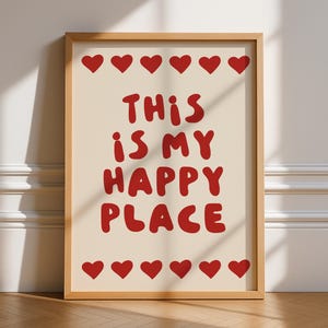 「This Is My Happy Place」ワードプリント、フレームなしアート、ハート、タイポグラフィ、名言、ウォールアート、レトロ、トレンディ、ポスター、マニフェスト