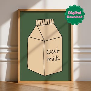 Oat Milk Carton, Digital Download, Wall Art, Retro, Trendy, Kitchen Poster, Cooking, Foodie, Printable, Coffee Poster, Green and Beige