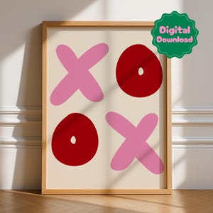XOXO Poster, Digital Download, Sign, Gallery Wall Art, Pink Red, Retro, Cool, Funky, 2 Piece Wall Art