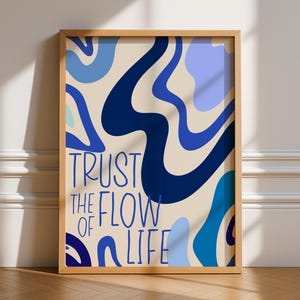 Trust The Flow Of Life Print, Unframed Art, Bold Kitchen Posters, Trendy Bright Decor, Living Room, Typography Quotes, Retro, Pink Red
