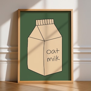 Oat Milk Carton, Unframed Art, Posters Wall Art, Retro, Trendy, Kitchen Poster, Cooking, Foodie, Coffee Poster, Green and Beige