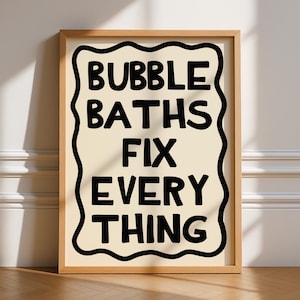Bains moussants Réparez tout, oeuvre d'art sans cadre, typographie de la salle de bain, citations, art mural, rétro, tendance, minimaliste, affiche, galerie positive