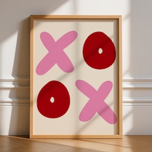 XOXO Poster, Unframed Art, Sign, Gallery Wall Art, Pink Red, Retro, Cool, Funky, 2 Piece Wall Art