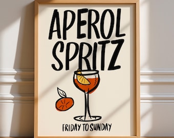 Aperol Spritz Druck, ungerahmte Kunst, mutige Küchenposter, trendiges helles Dekor, Wohnzimmer, Typografie Zitate, Retro, Alkohol, Cocktails, Bar