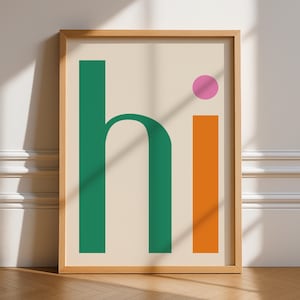Impresión de palabras "Hola", arte sin marco, póster tipográfico, citas, simple, hola, arte de pared, retro, moderno, minimalista, póster, brillante, simple y moderno.