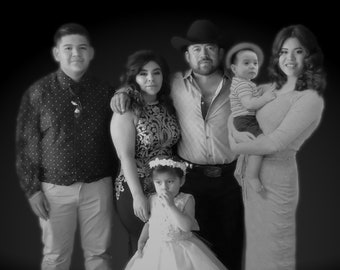 Add Deceased Loved One to Photo, Realistic Black & White Picture for Printing and Engraving, from 6 people