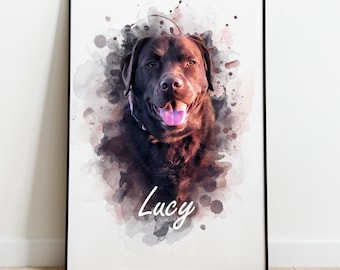 Watercolor Style Pet Portrait, Custom Dog Portrait,  Memorial Birthday Gift,  Mother&#39;s Day Gift
