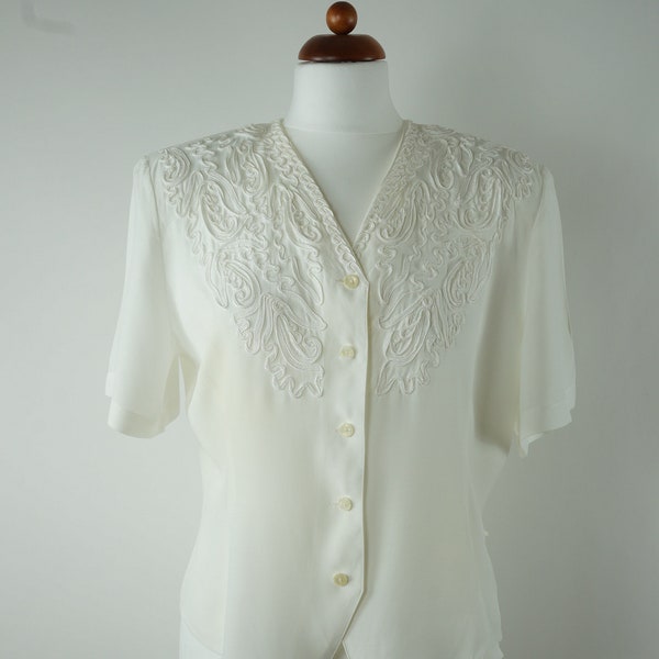 Vintage 80s Lace Blouse Feminin Transparent Cartoon Fashion | EU S M