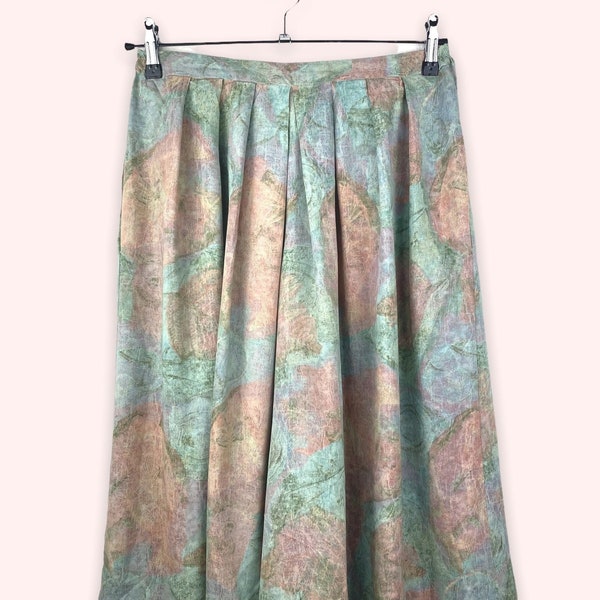 Vintage 90s Pant Skirt Batik Pockets Elastic Band Green Pink | EU 38-40