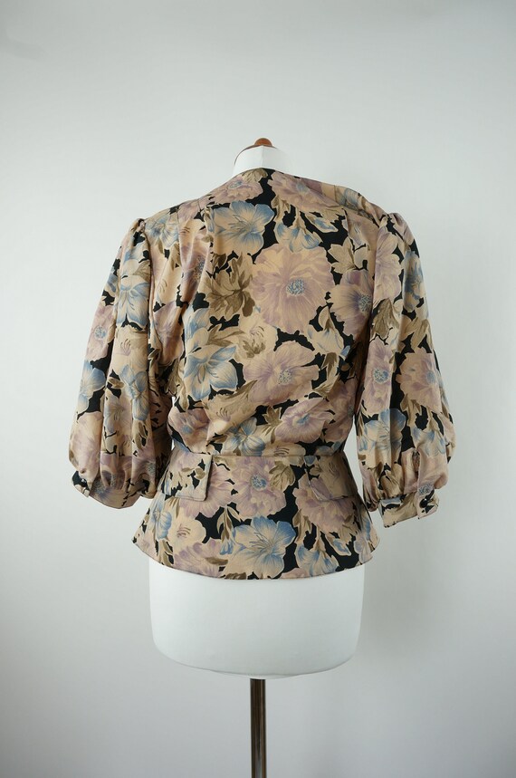 Vintage 80s Peplum Blouse Flowers Schößchen Visio… - image 5