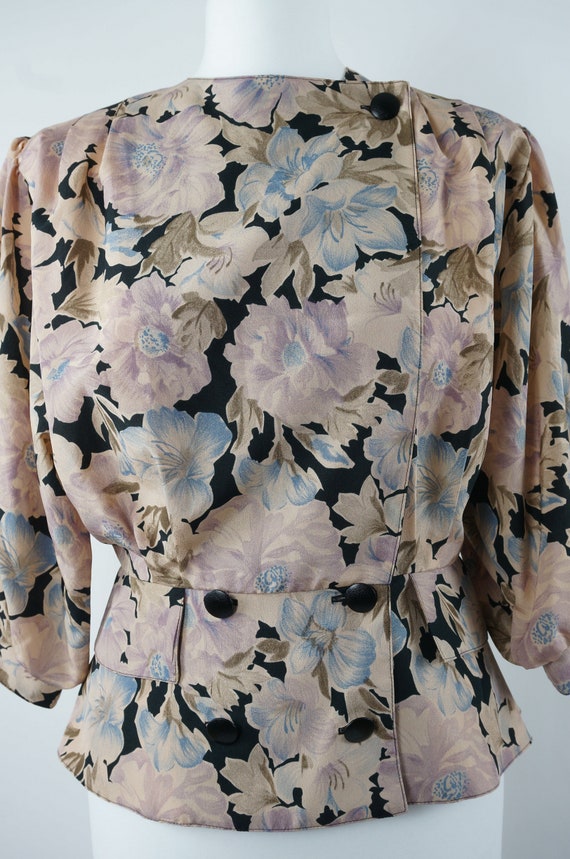 Vintage 80s Peplum Blouse Flowers Schößchen Visio… - image 7