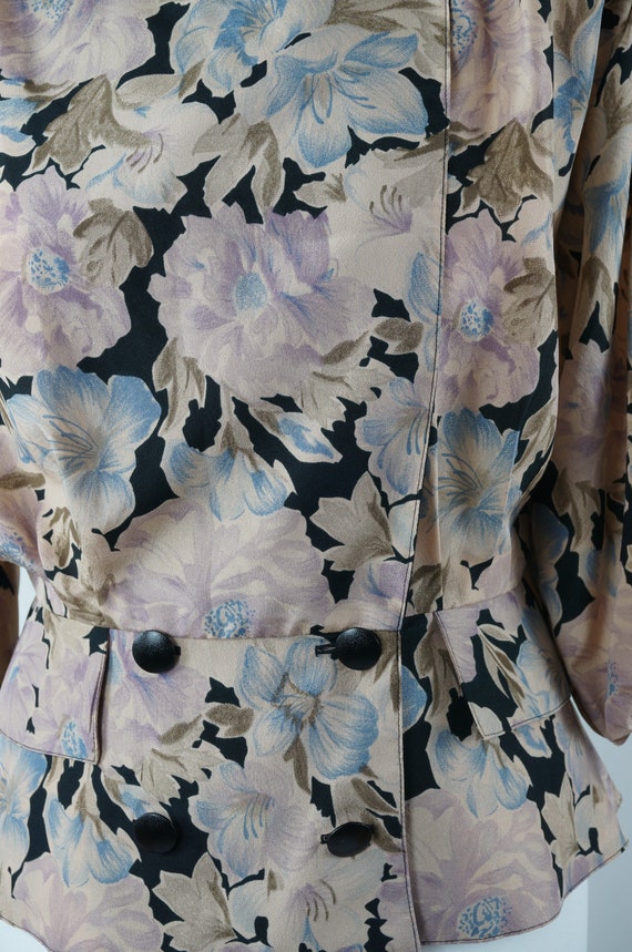 Vintage 80s Peplum Blouse Flowers Schößchen Visio… - image 8