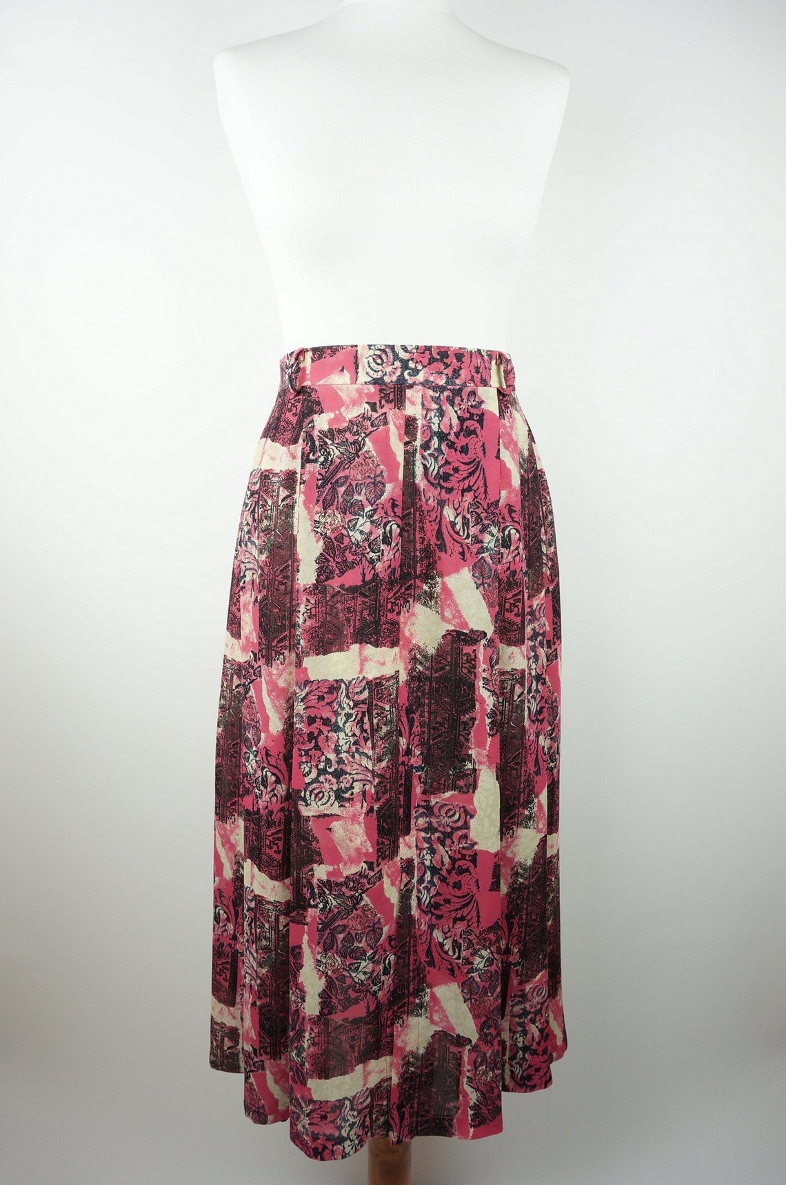 Vintage 90s skirt skirt pleated skirt abstract pink white | Etsy