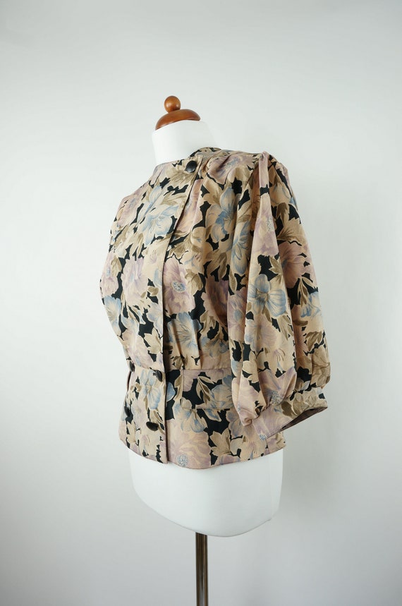 Vintage 80s Peplum Blouse Flowers Schößchen Visio… - image 4