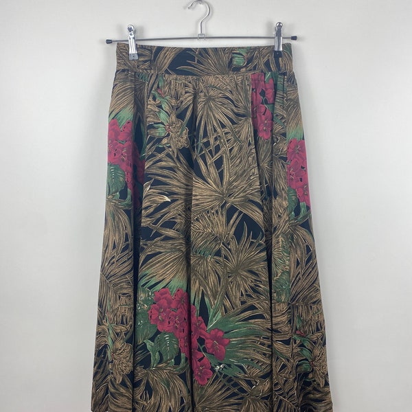 Vintage 90s Skirt Belt Loop Pockets Pink Flowers Boho HIRSCH COLLECTIONS | EU M L