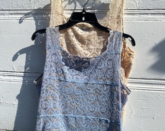 Vintage 90s Scallop Camisole Set | Yellow & Blue Tank Tops