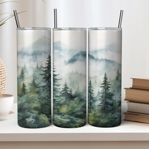 Foggy Mountain Tumbler Wrap | Mountain Tumbler | Foggy Tumbler Wrap PNG | Sublimation Tumbler Wrap | 20 oz Tumbler Sublimation Wrap Design