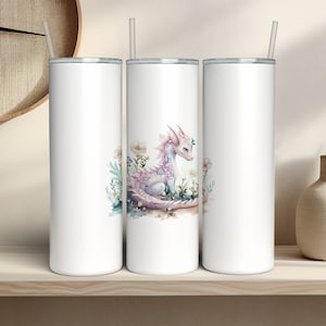 Cute Dragon Tumbler Wrap | 20 oz Skinny Tumbler | Fairy Animal Flowers | Tumbler PNG Digital Download | Pastel Dragon Tumbler PNG