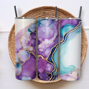 Purple Tumbler Wrap | Teal Tumbler Wrap | Purple Alcohol Ink Tumbler PNG | Purple and Teal Skinny Tumbler Wrap | 20oz Tumbler Wrap